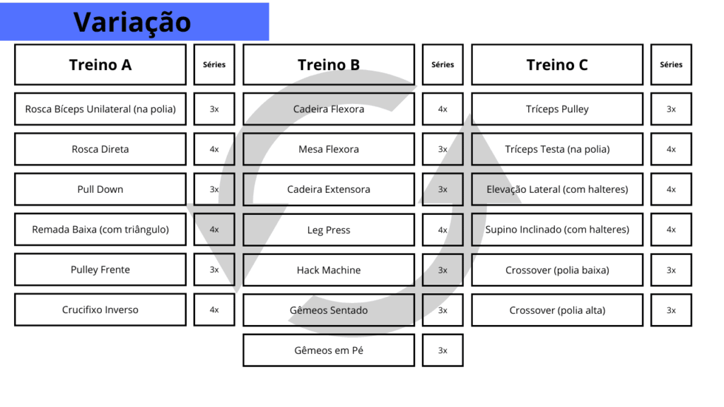 Ficha de Treino ABC Masculino e Feminino.