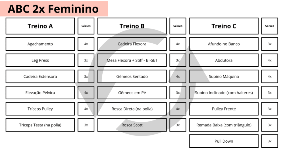 Ficha de Treino ABC Masculino e Feminino.