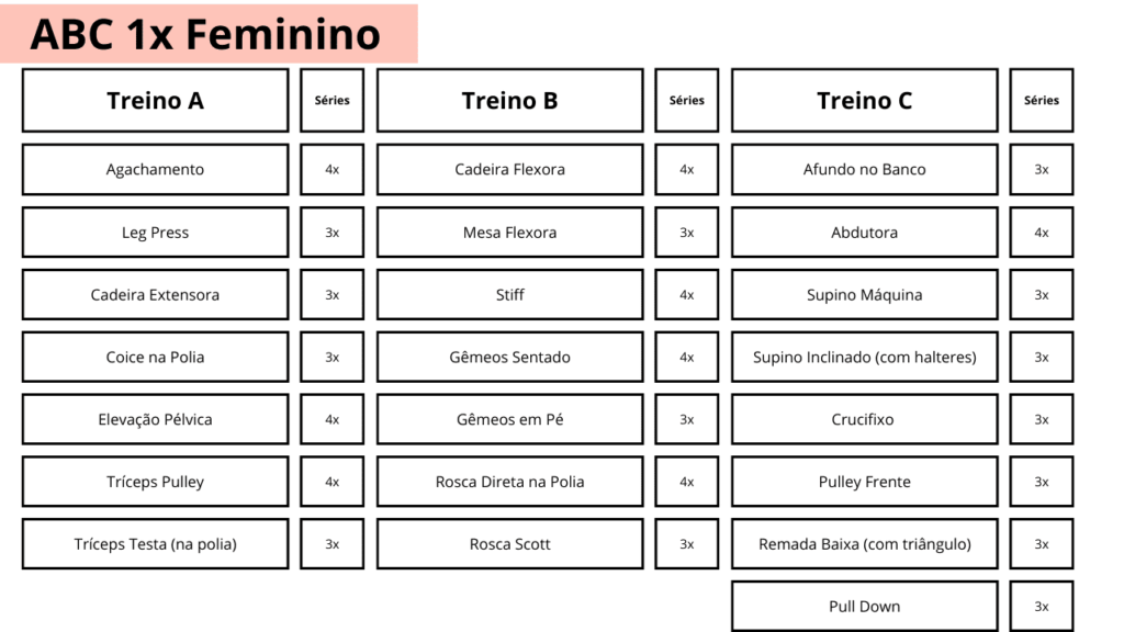 Ficha de Treino ABC Masculino e Feminino.