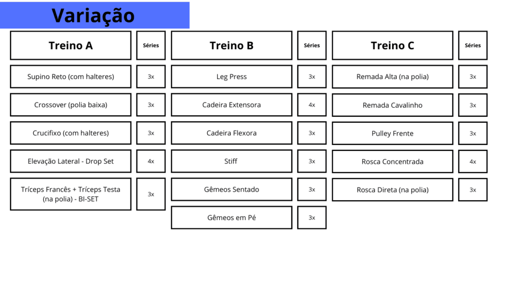 Ficha de Treino ABC Masculino e Feminino.