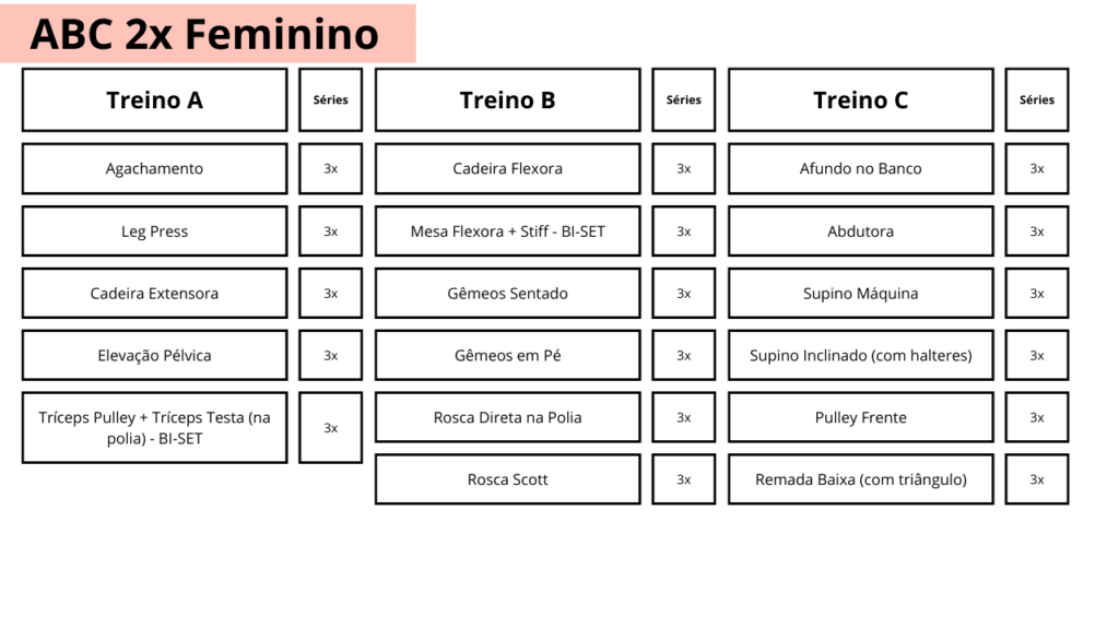 Ficha de Treino ABC Masculino e Feminino.